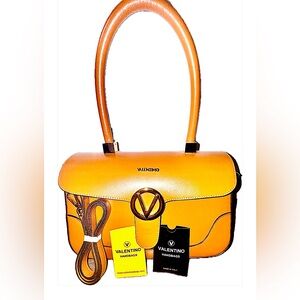 Mario Valentino Gaele Smooth Leather Satchel Bag, Burnt Sienna Color